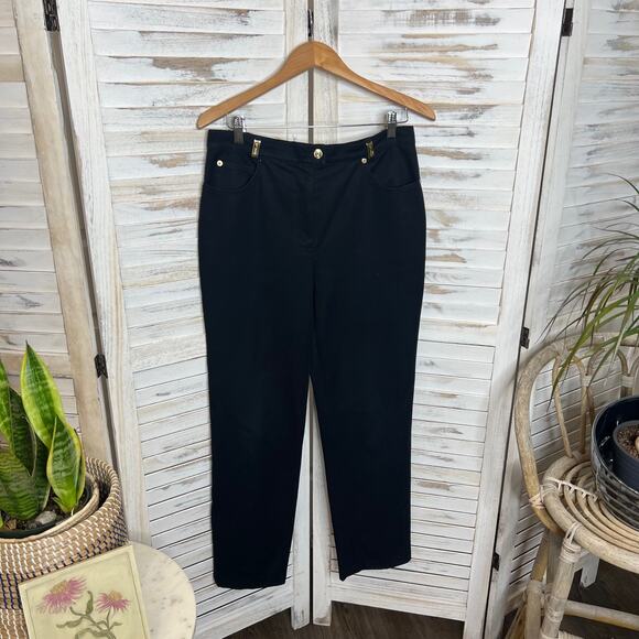 ST. JOHN SPORT Women's Size 10 Cotton Trouser Pant 5 Pocket Jean Black Preppy - Picture 2 of 13